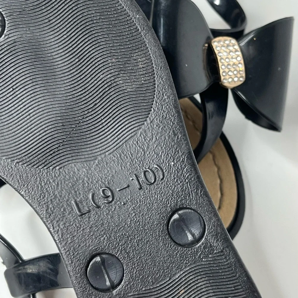 bebe‎ Toddler Girls Vegan Sandals With Bow And Rhinestones 9/10 Black